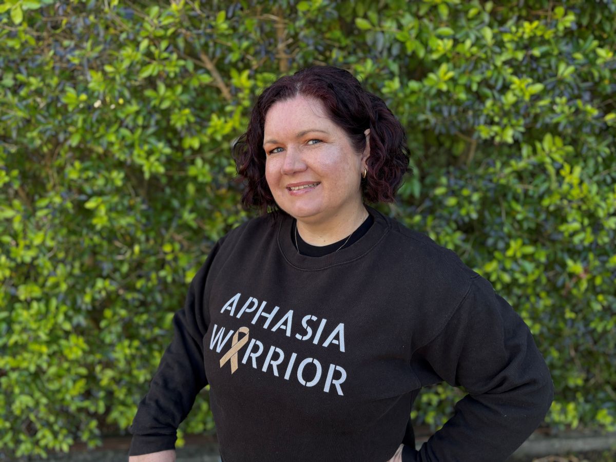 Emma in Aphasia Warrior shirt